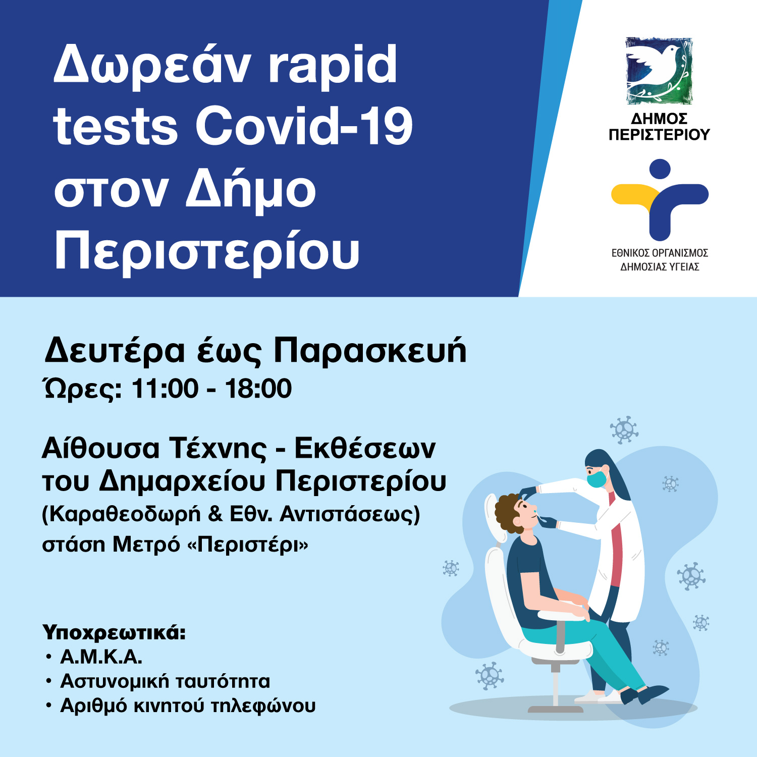 Περιστέρι, rapid test, covid 19 