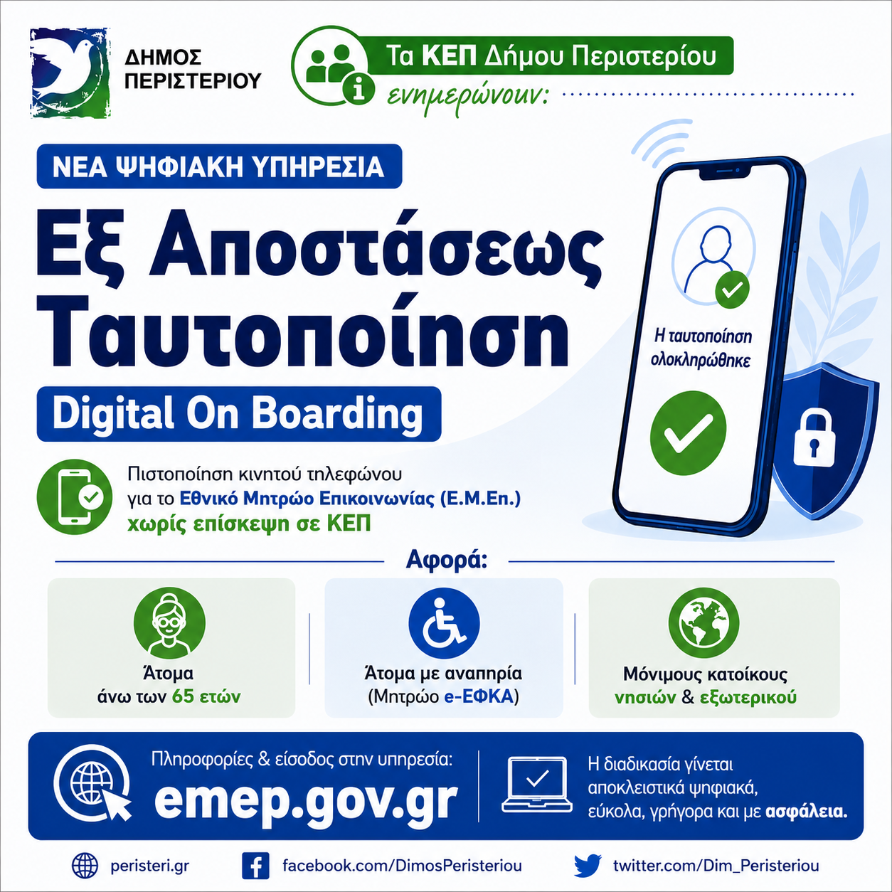 Νέα ψηφιακή υπηρεσία «Εξ Αποστάσεως Ταυτοποίηση – Digital On Boarding» για το Εθνικό Μητρώο Επικοινωνίας (Ε.Μ.Επ.)