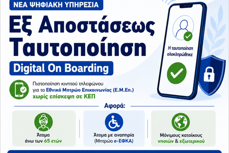 Νέα ψηφιακή υπηρεσία «Εξ Αποστάσεως Ταυτοποίηση – Digital On Boarding» για το Εθνικό Μητρώο Επικοινωνίας (Ε.Μ.Επ.)