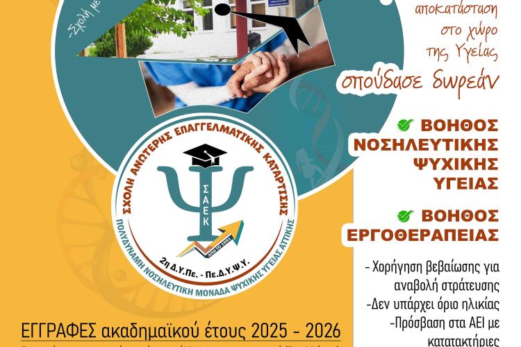 ΕΓΓΡΑΦΕΣ ΣΤΗ  Σ.Α.Ε.Κ.  ΠΟΛΥΔΥΝΑΜΗΣ ΝΟΣΗΛΕΥΤΙΚΗΣ ΜΟΝΑΔΑΣ ΨΥΧΙΚΗΣ                                                   ΥΓΕΙΑΣ ΑΤΤΙΚΗΣ