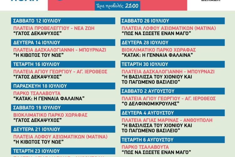 Θερινός Παιδικός Σινεμά 2025 στις πλατείες και παιδικές χαρές του Δήμου Περιστερίου